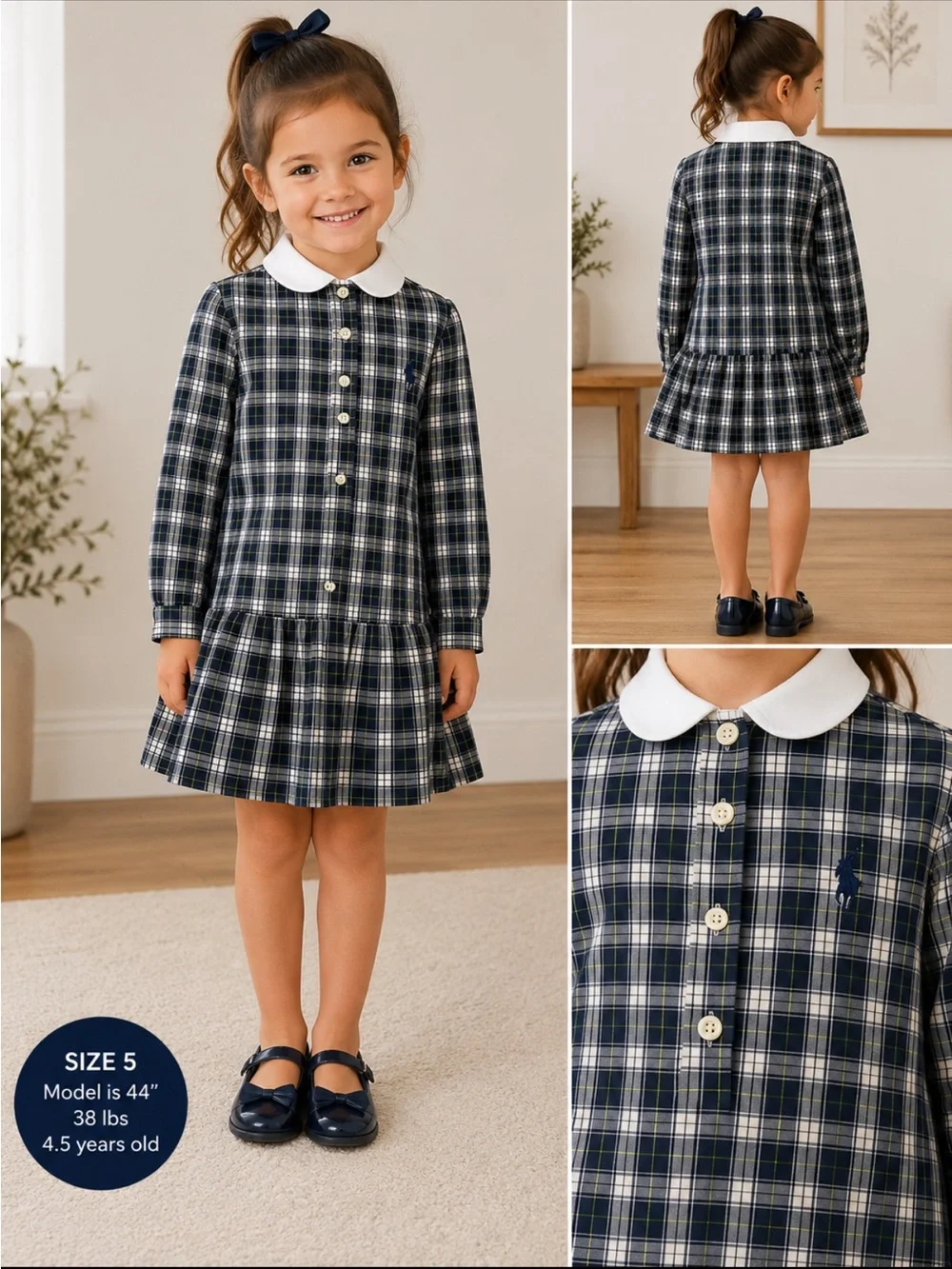 Polo by Ralph Lauren Navy & White Plaid Peter Pan Collar Dress